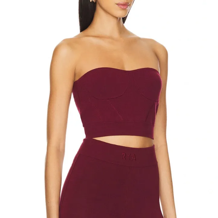 RtA Nour burgundy bustier corset style strapless crop top women’s size small Red - Image 2
