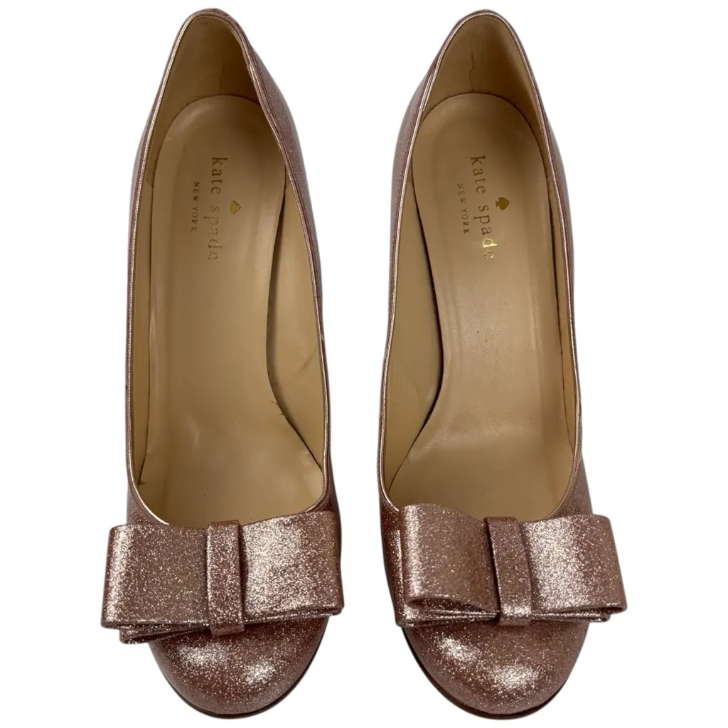 Kate Spade Krysta Heels Bow Pink Glitter Patent Leather Pumps SZ 7.5 Rose Gold - Image 6