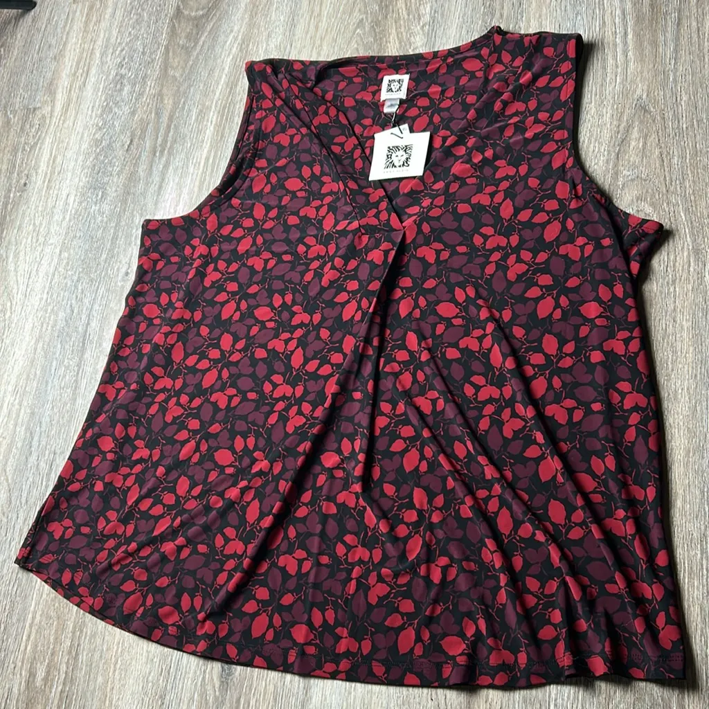 Anne Klein Red and Black Patterned Top Size XL - Image 9