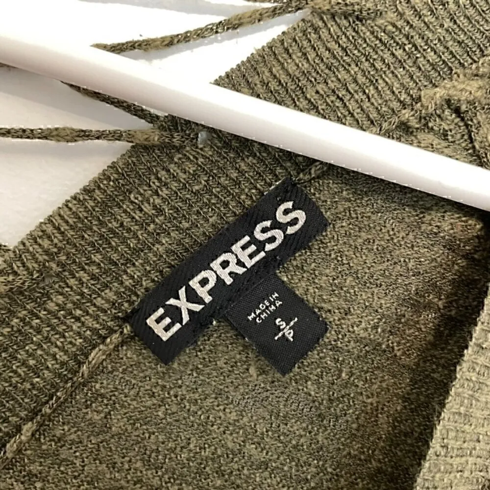 EXPRESS Lace Up Back Circle Hem Sweater Olive Green 3/4 Sleeve Lattice Cotton S - Image 6