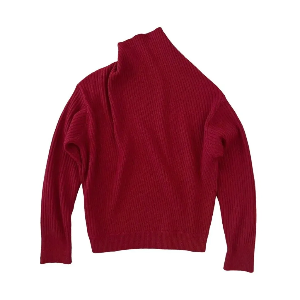 LORO PIANA red Asymmetric Mellbreak cashmere turtleneck jumper sweater L bust44 - Image 2