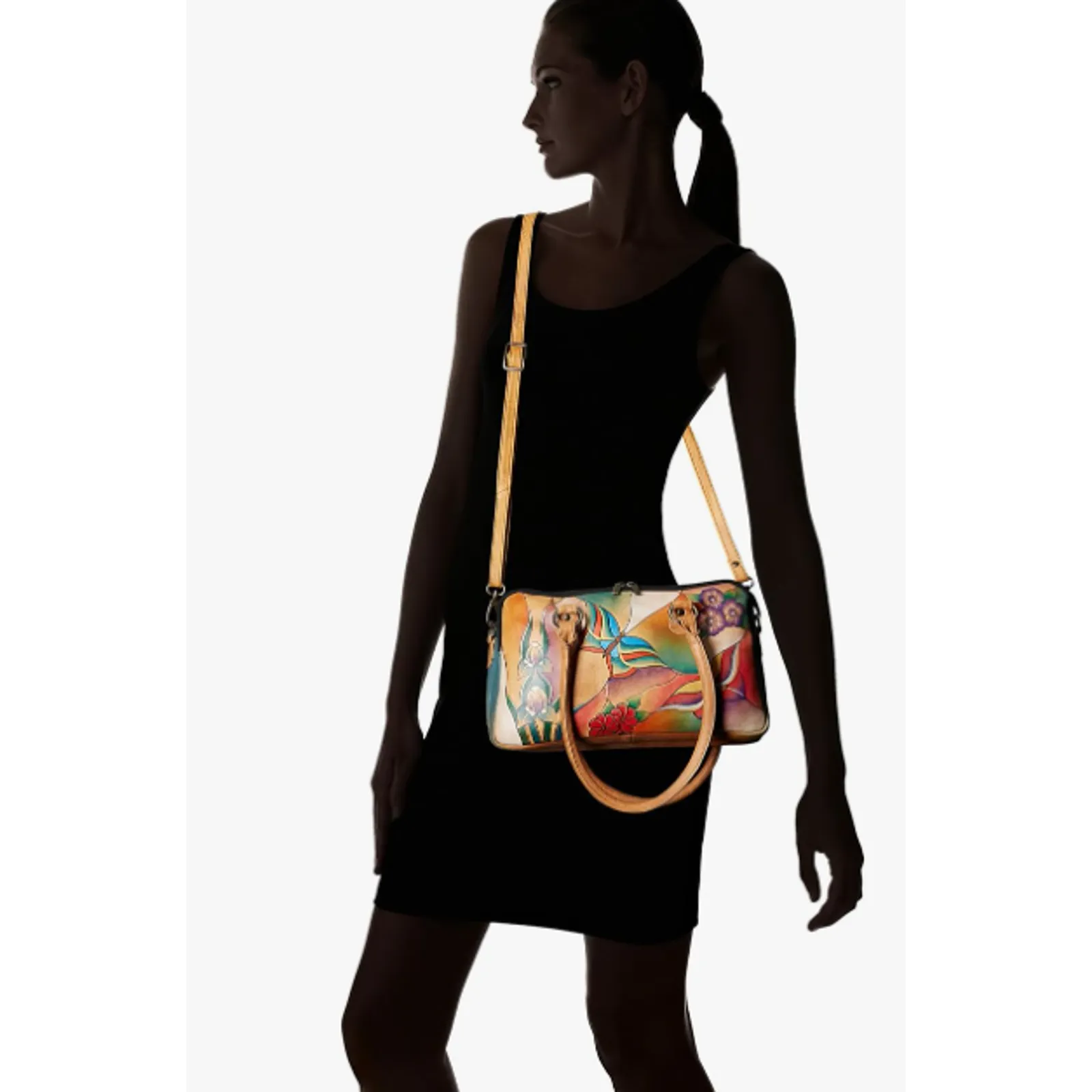 Anna by Anuschka Stained Glass Butterfly Hand-Painted Leather Large‎ Satchel - Image 13