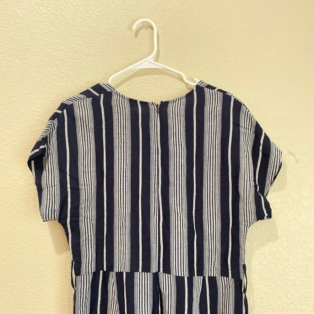 RAILS Angela Mediterranean Stripe Jumpsuit Navy Blue Linen V-Neck Size Medium - Image 8