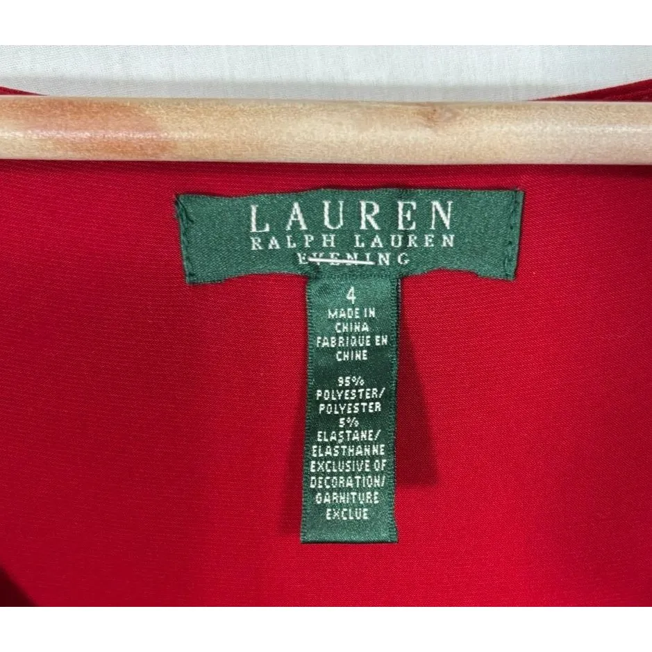 Lauren Ralph Lauren Evening Gown Sz 4 Red Stretch Timeless Glam Holiday Prom - Image 7