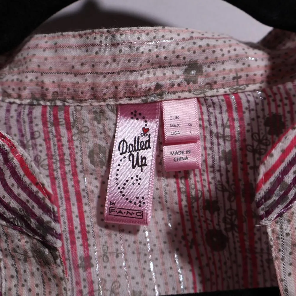 Y2K Pink Metallic Striped Glam Western Button Up Top Cowgirl Rodeo Cotton L Fang Size L - Image 4