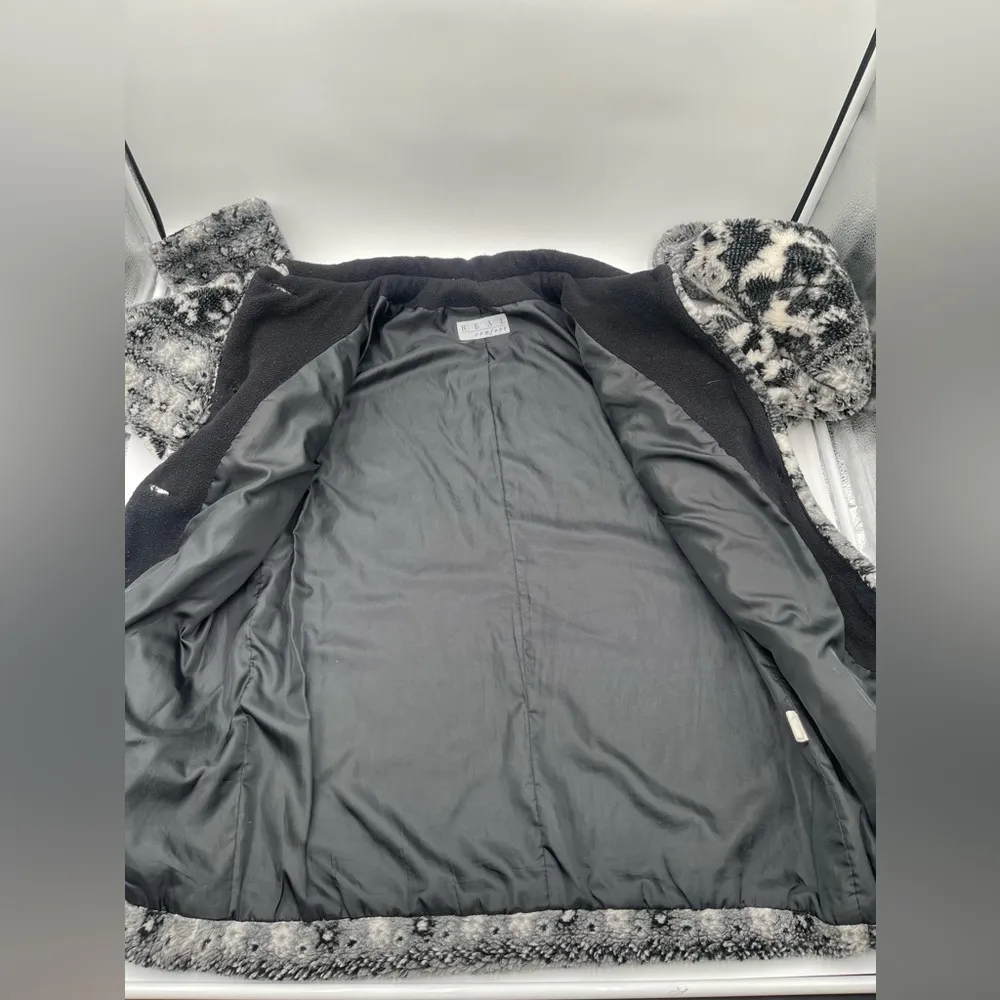 Real Comfort Fleece Coat Women's Nordic Deer Size Medium Jacket Vintage Black - Image 5