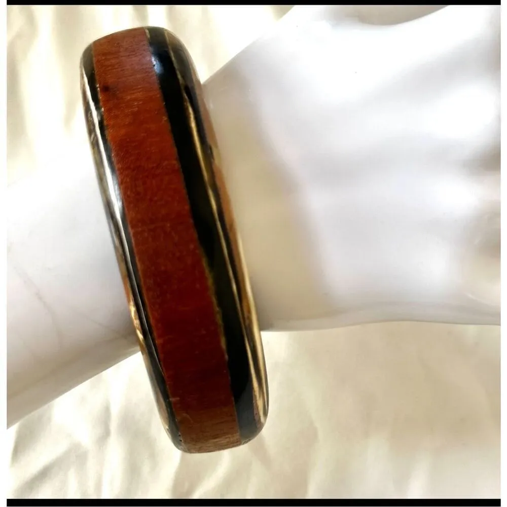 Wood and horn vintage bangle bracelet Brown - Image 3