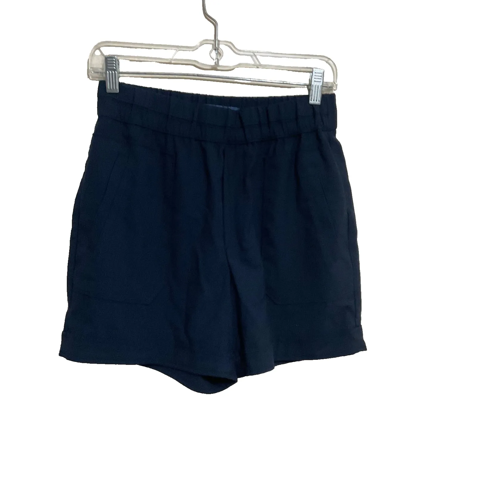 Democracy highrise elasticated waistband side pockets  navy women light shorts M - Image 2