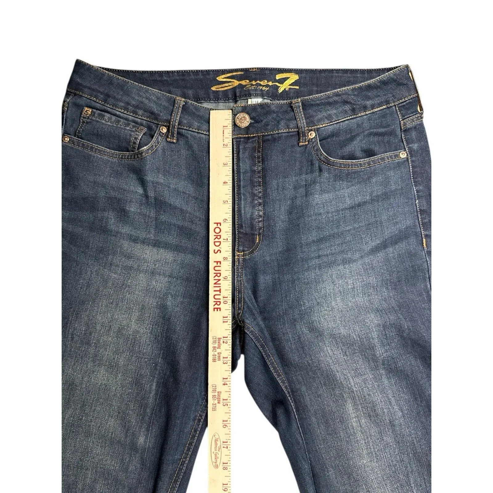 Seven 7 Weekend Slim Fit Jeans Dark Wash Denim Raw Hem Size 14 Stretch High Rise - Image 4
