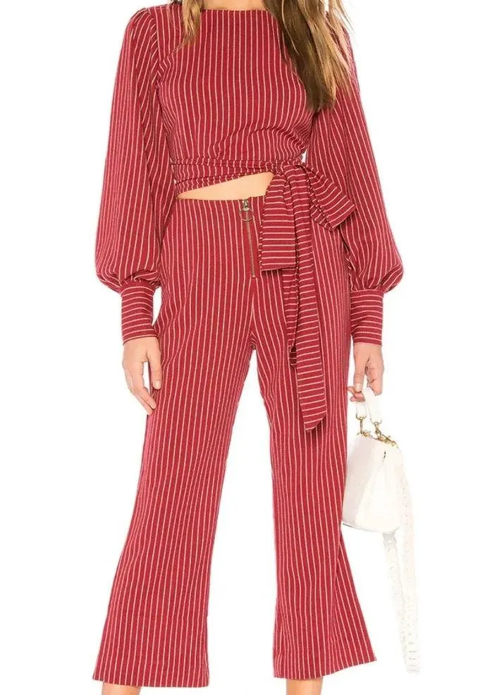 Tularosa Rachel Red Stripe High Rise Crop Zip 70s Disco Pants Small - Image 3