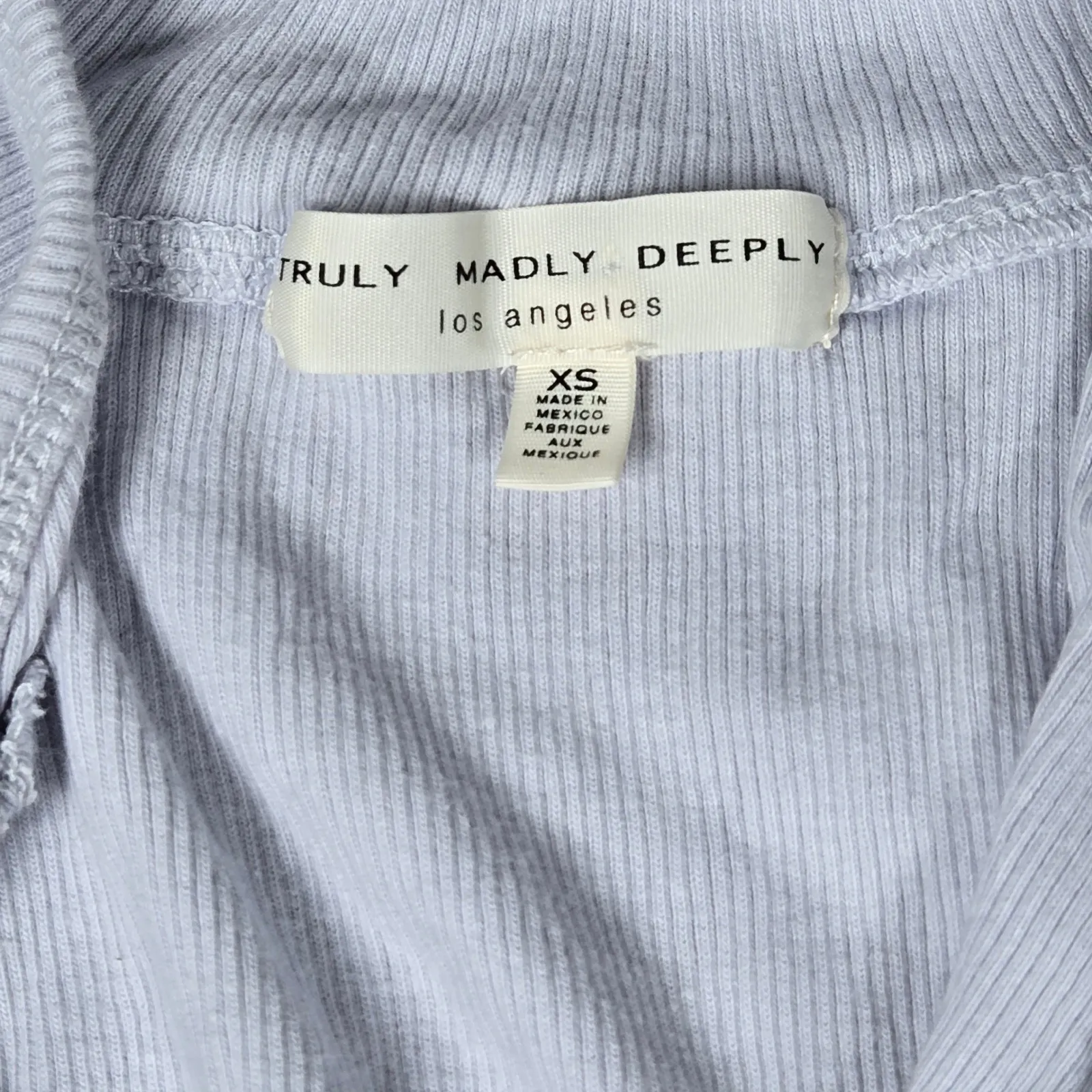 Truly Madly Deeply Light Blue Ribbed‎ Mock Neck Sleeveless Crop Tank Top XS - Image 3