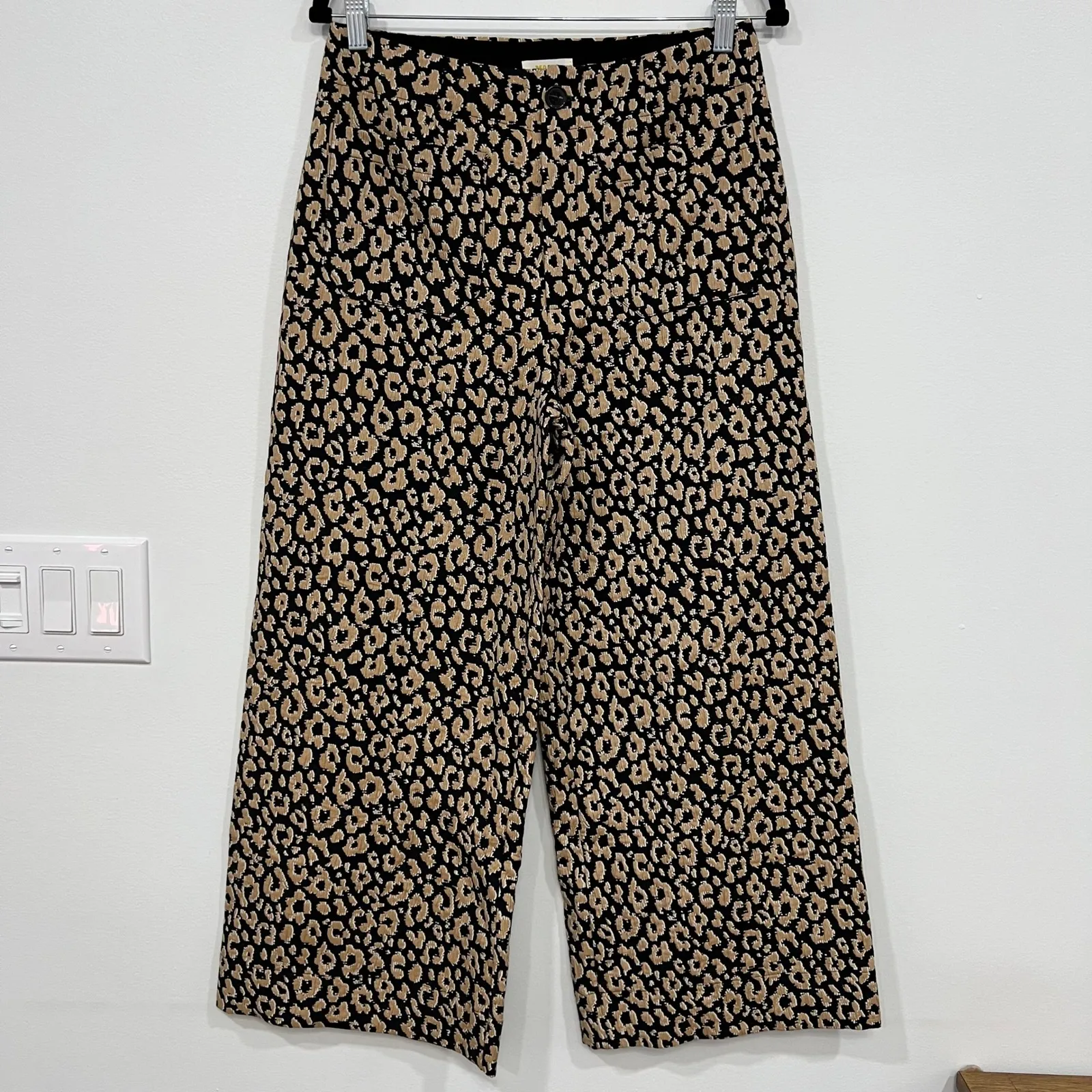 Maeve Anthropologie Womens Pants 4 Leopard Wide Leg Crop Trouser Animal Brocade - Image 2