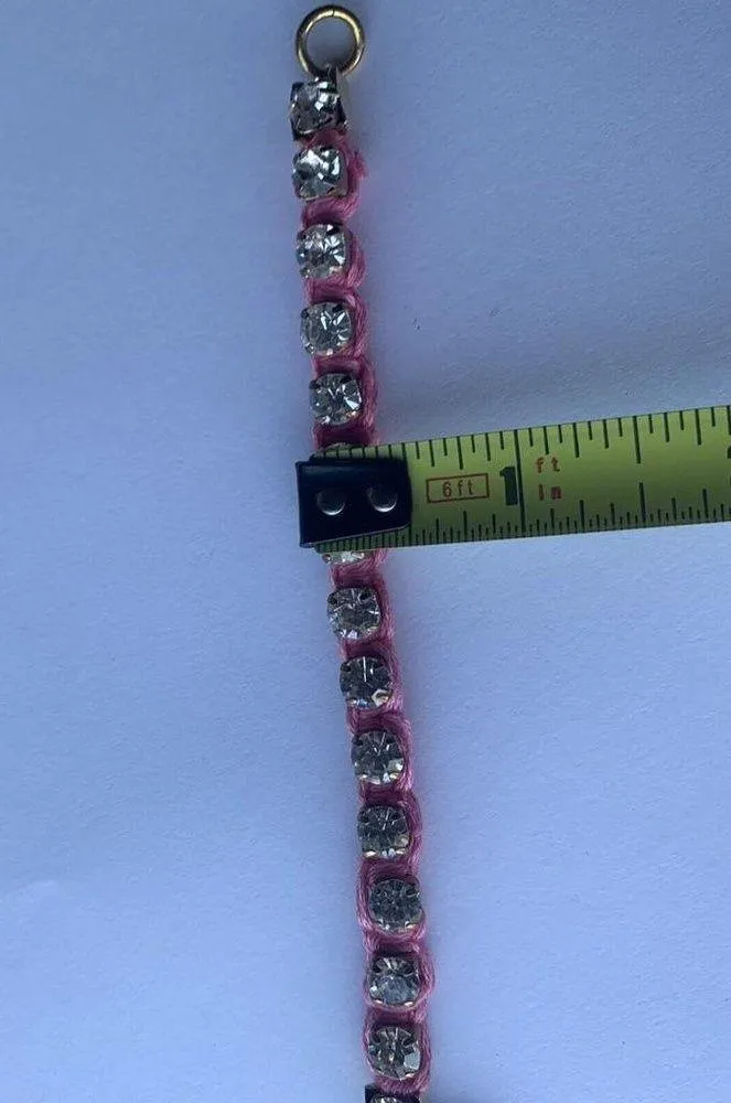 Signed Sara Braided Pink Costume Jewelry Bracelet With Rhinestones - Image 9
