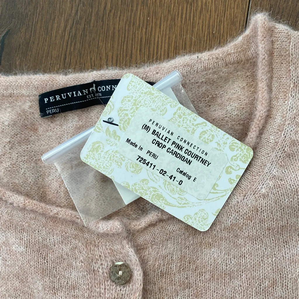 NEW! Peruvian Connection Ballet Pink Courtney Crop Cardigan Baby Alpaca size M - Image 3