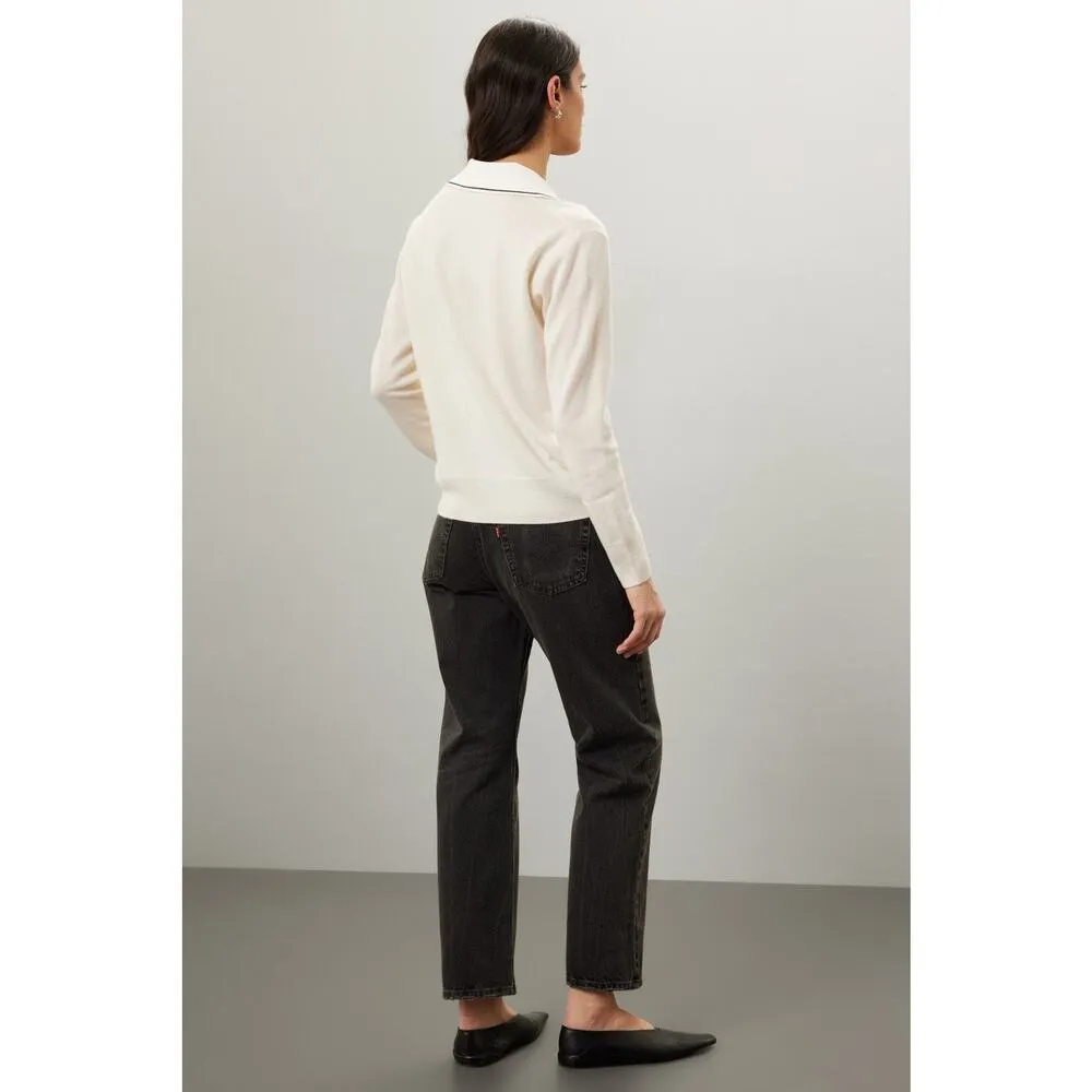 SANDRO Off-White Wool Knit Long Sleeve Retro Prep Alizia Sweater Size 3 - Image 4