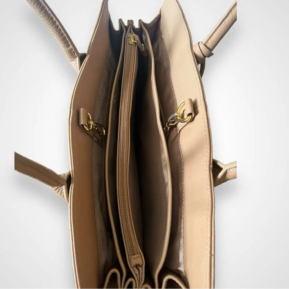 JOY & IMAN Leather Camel Large Tote Bag W/ Multiple Compartments | NWOT - Image 12