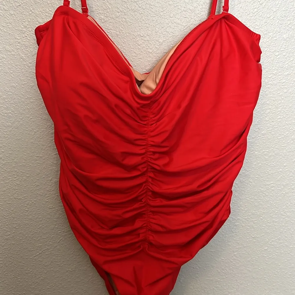 JCrew Ruched Sweetheart One Piece Swimsuit Red Size 22 NWT - Image 2