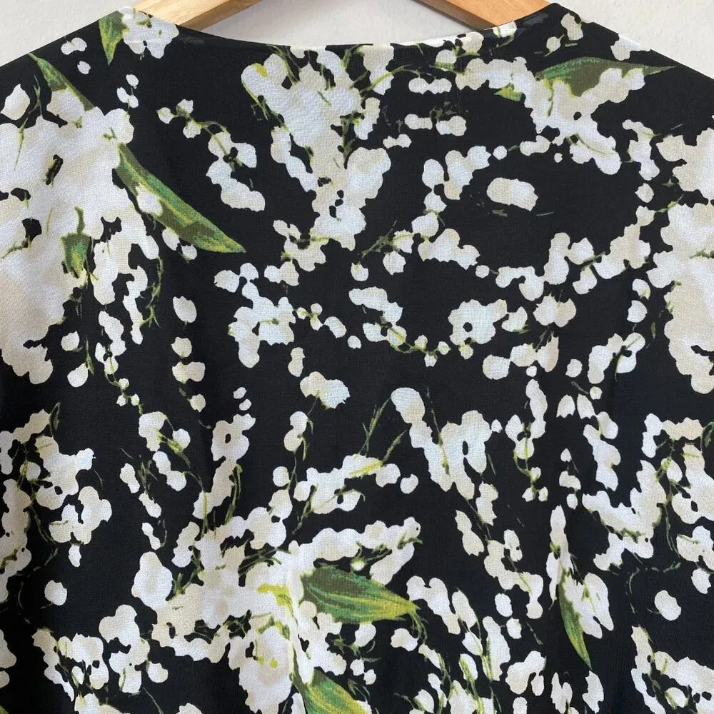 Belle Sky Women's Medium Balloon Sleeve Boho Floral Tie V-Neck Maxi Dress Black - Image 15