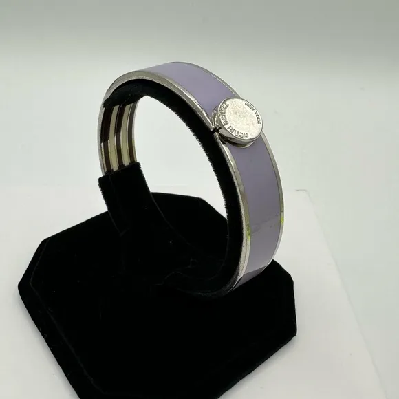 Henri Bendel Lilac Enamel Hinged Bangle Bracelet Silver Toned Stripes - Image 2