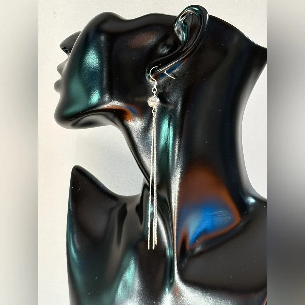 Silver Ball 4.5” Drop Earrings - Image 4