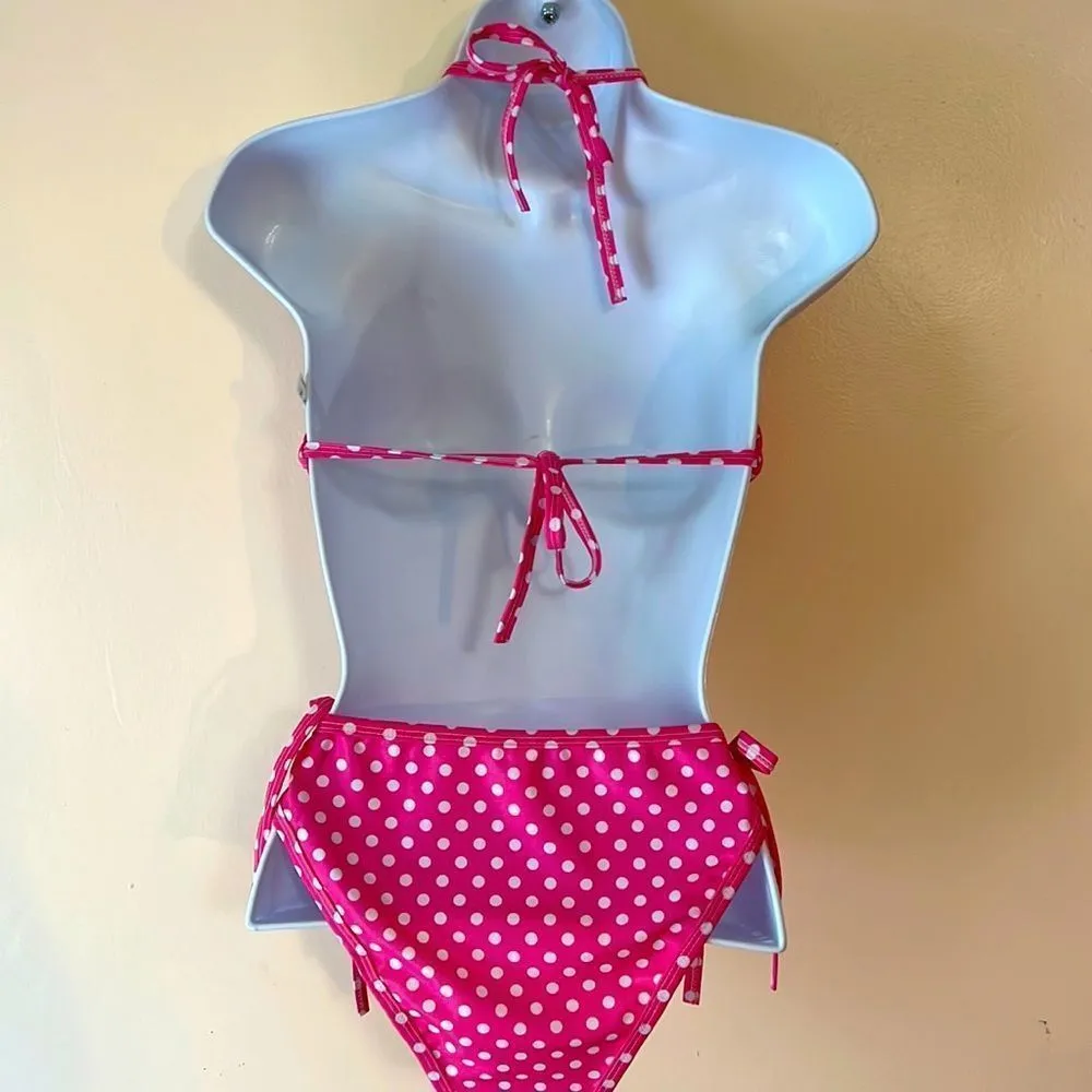 Pink and White Polka Dot String Bikini Sz OS - Image 3