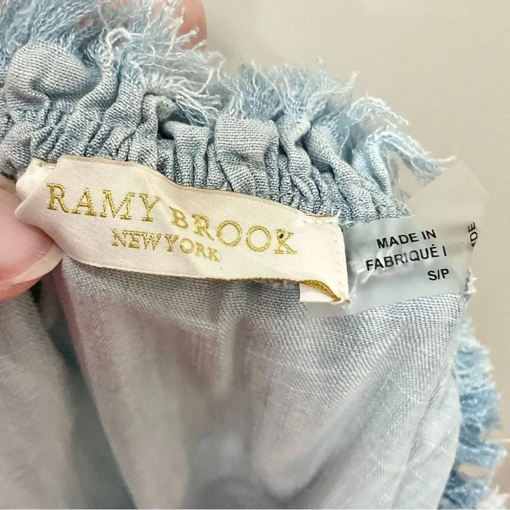 RAMY BROOK Chambray Romper Esie Off The Shoulder Sz S Shortall Light Blue Retro - Image 5