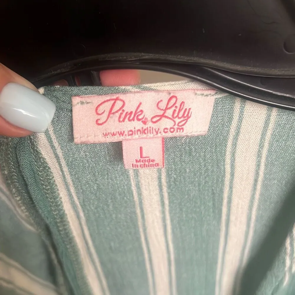 ✨Pink Lily Striped Sage Sz Large Romper✨ - Image 8