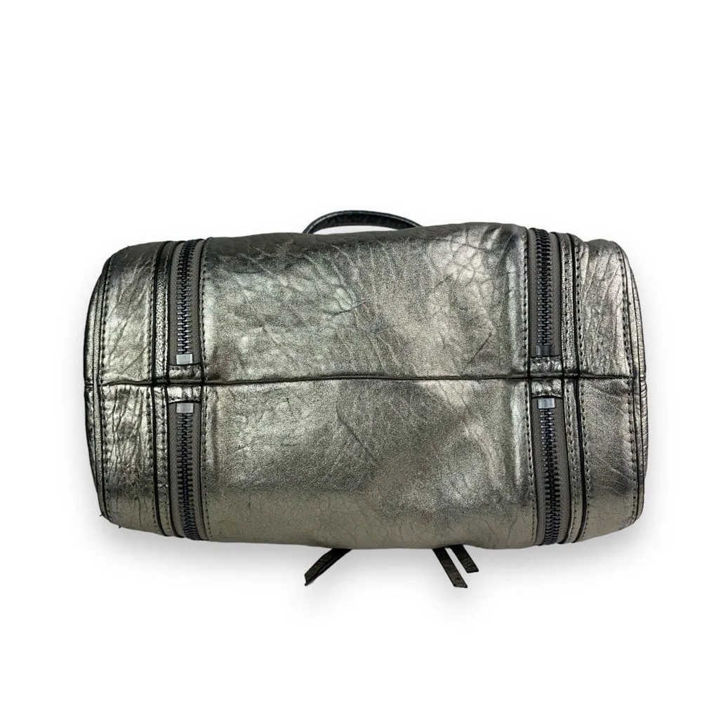 🆕 Botkier Logan Convertible Leather Boston Satchel Bag in Metallic Pewter - Image 7