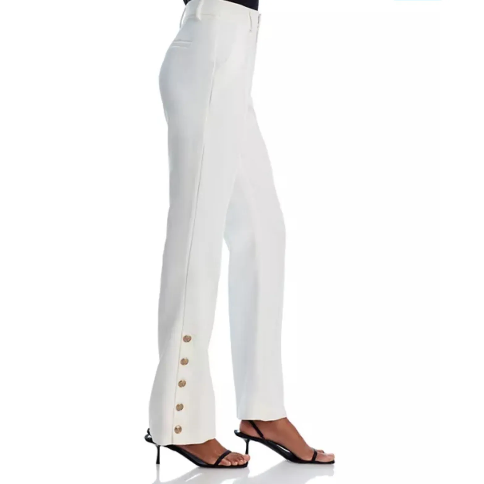 AQUA White Flare Leg Dress Pants Gold‎ Button Accents Career Size M - Image 3