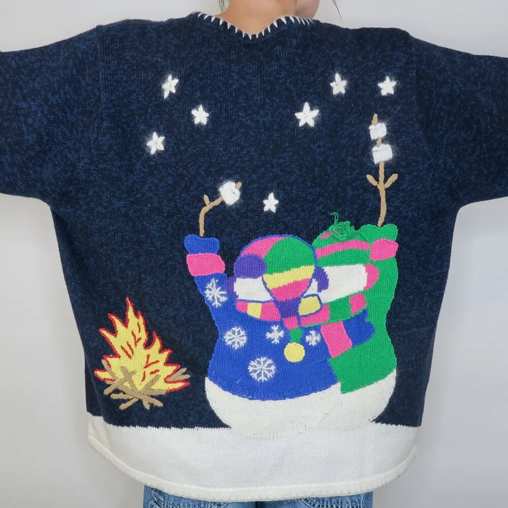 Vintage 90s The Quacker Factory Snowman Christmas Cardigan Sweater - Image 2