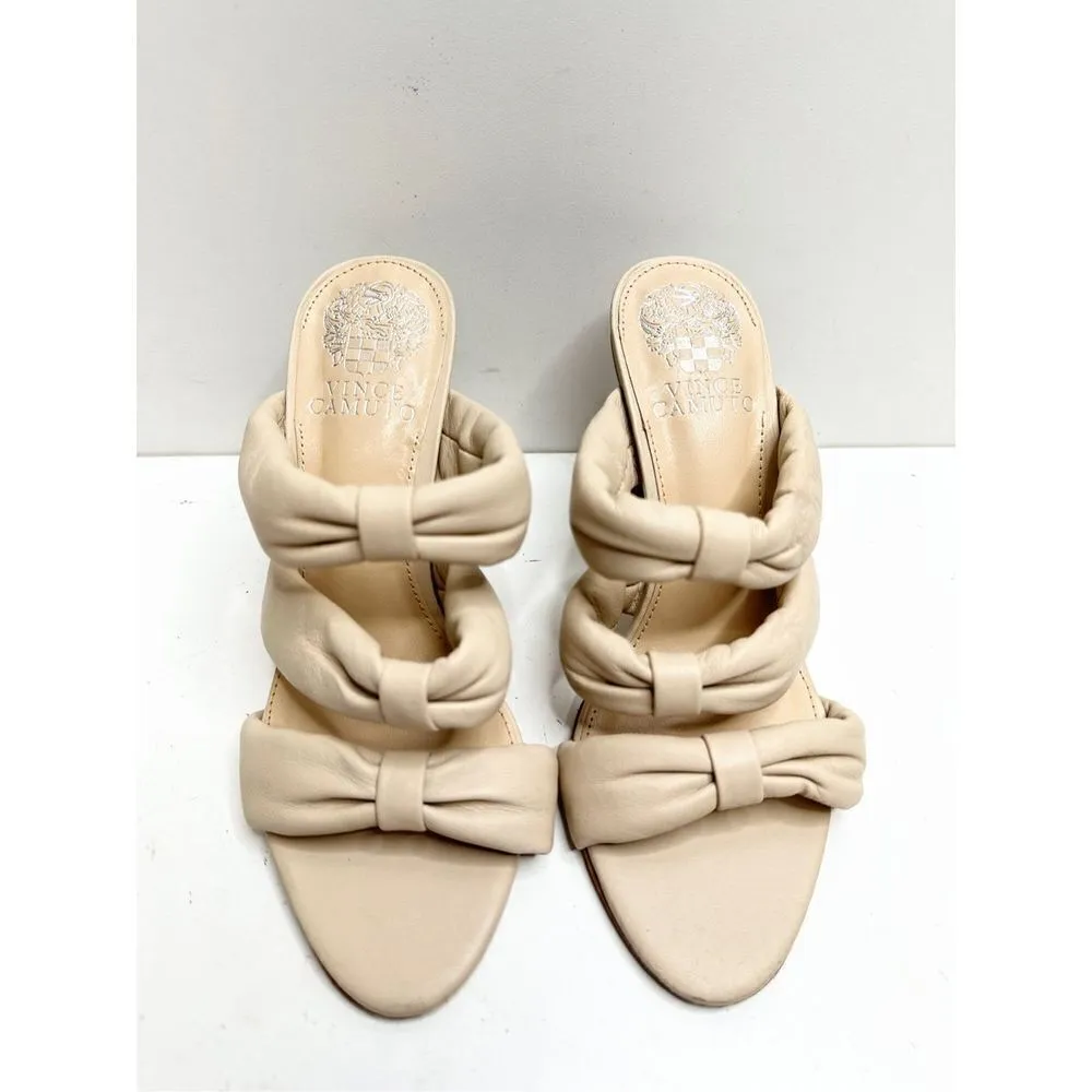 Vince Camuto Womens Size 5.5 Sheepskin Thendie Bow Mule Sandals Taupe Beige - Image 3