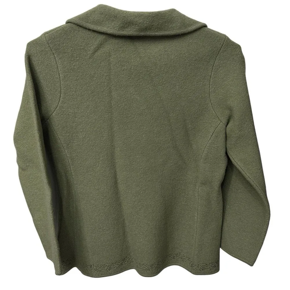 PENDLETON Sz S Embroidered 100% Merino Wool Sweater Cardigan Jacket Blazer Green - Image 5