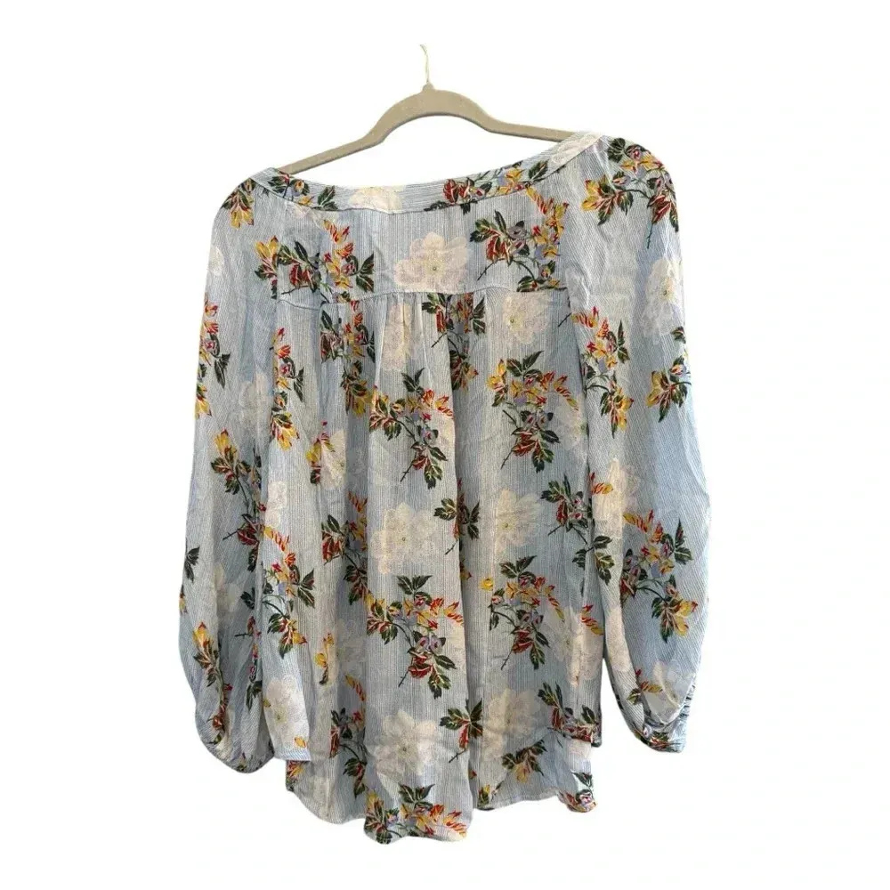 Maeve Anthropologie Boswell Blue Striped Floral Top Size 4 - Image 3