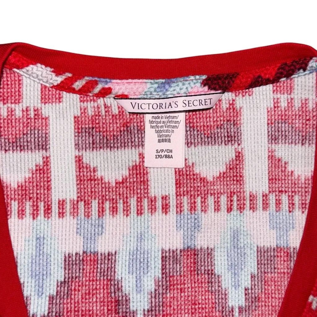 Victorias Secret Fair Isle Waffle Knit Thermal Shirt Red Aztec Long Sleeve Small - Image 4