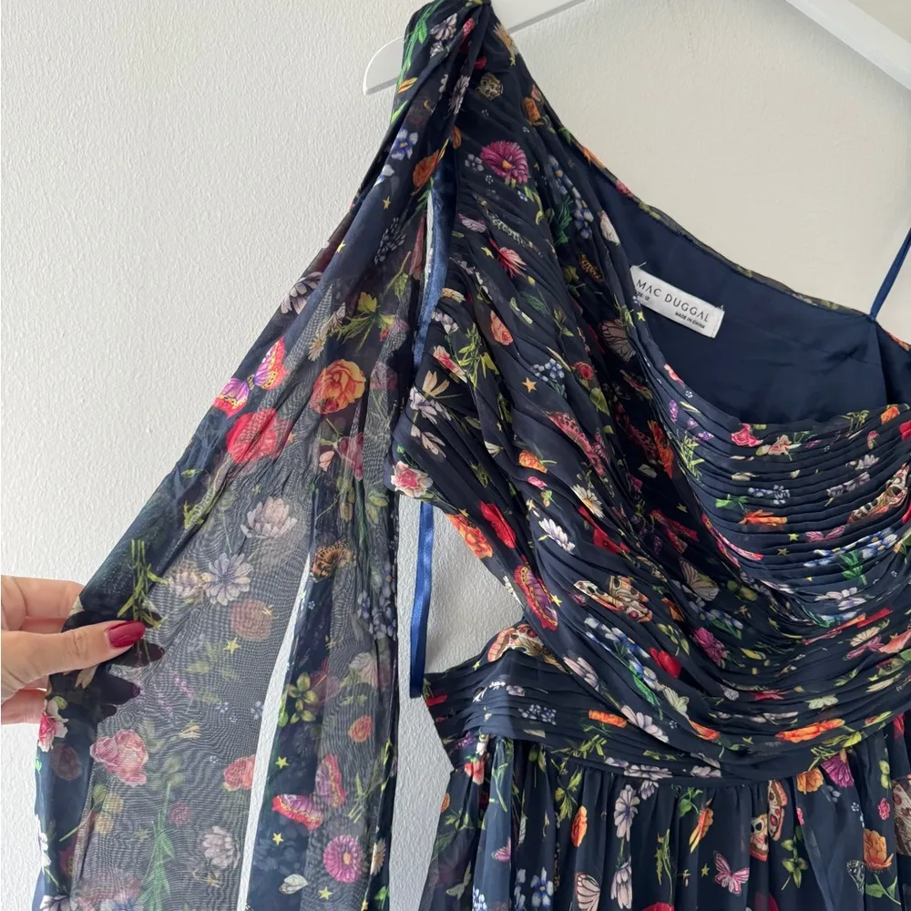 MAC DUGGAL One Shoulder Cut Out Navy Floral Gown 12 - Image 10