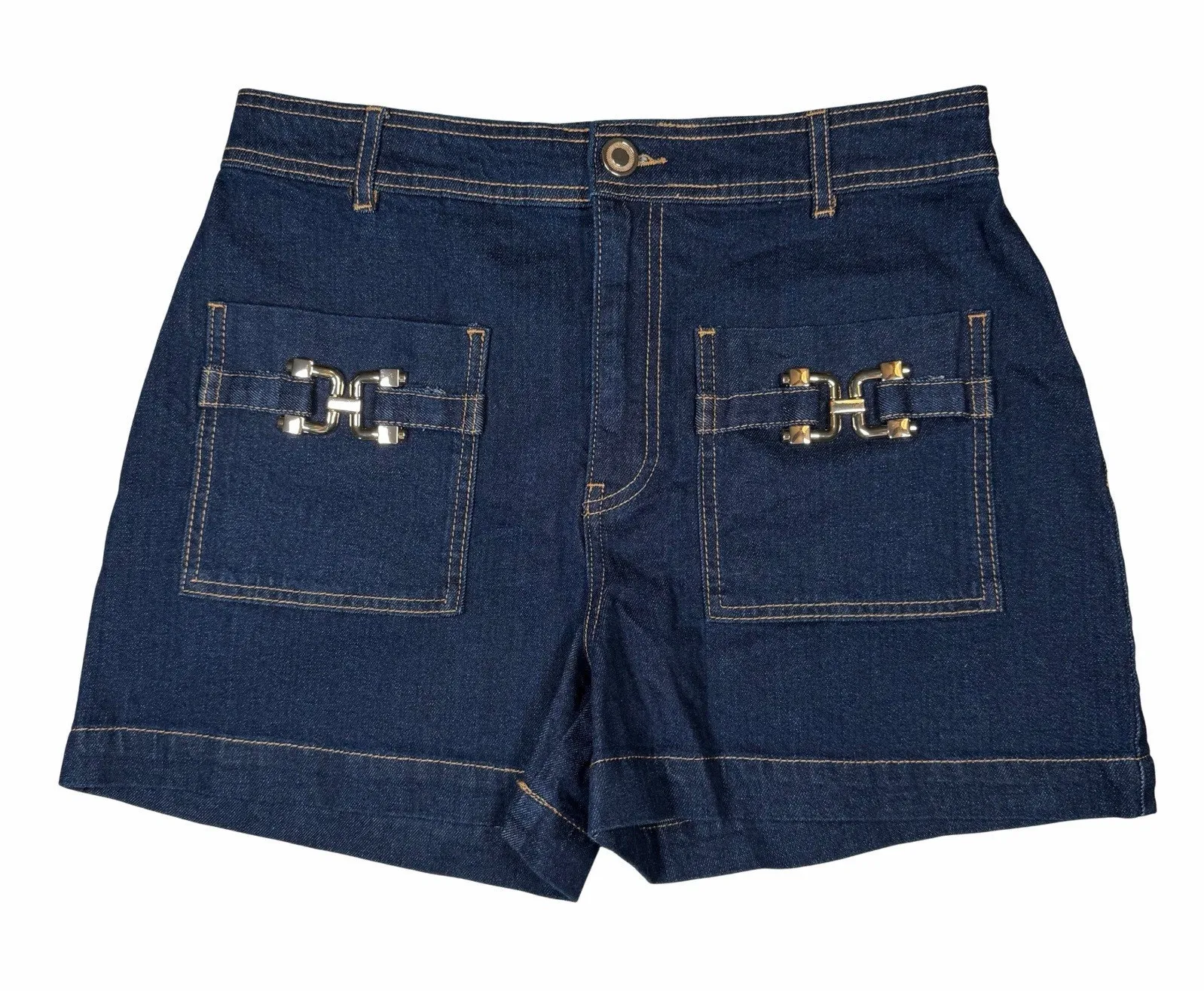 Bold Elements Shorts Women Size 6 Blue Denim Stretch Front Pockets w/Buckles - Image 1