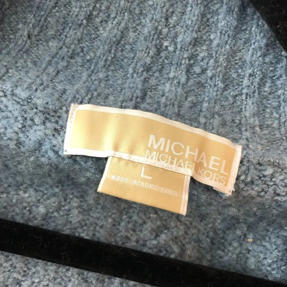 Michael Kors Womens Tunic Sweater V Neck Wool Blend Fuzzy Blue L - Image 3