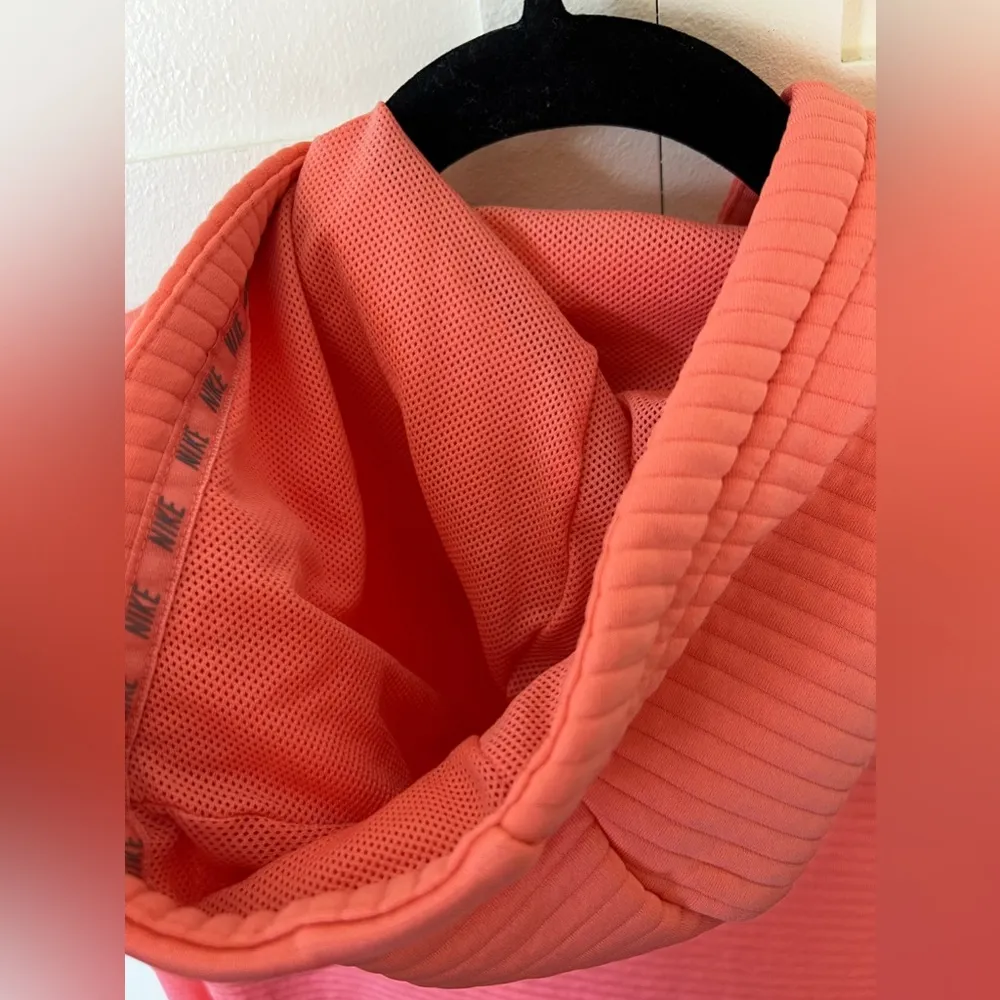 Nike Hoodie Women’s Pink Coral Striped Pullover Sweatshirt Ribbed Dri Fit Size S - Image 12