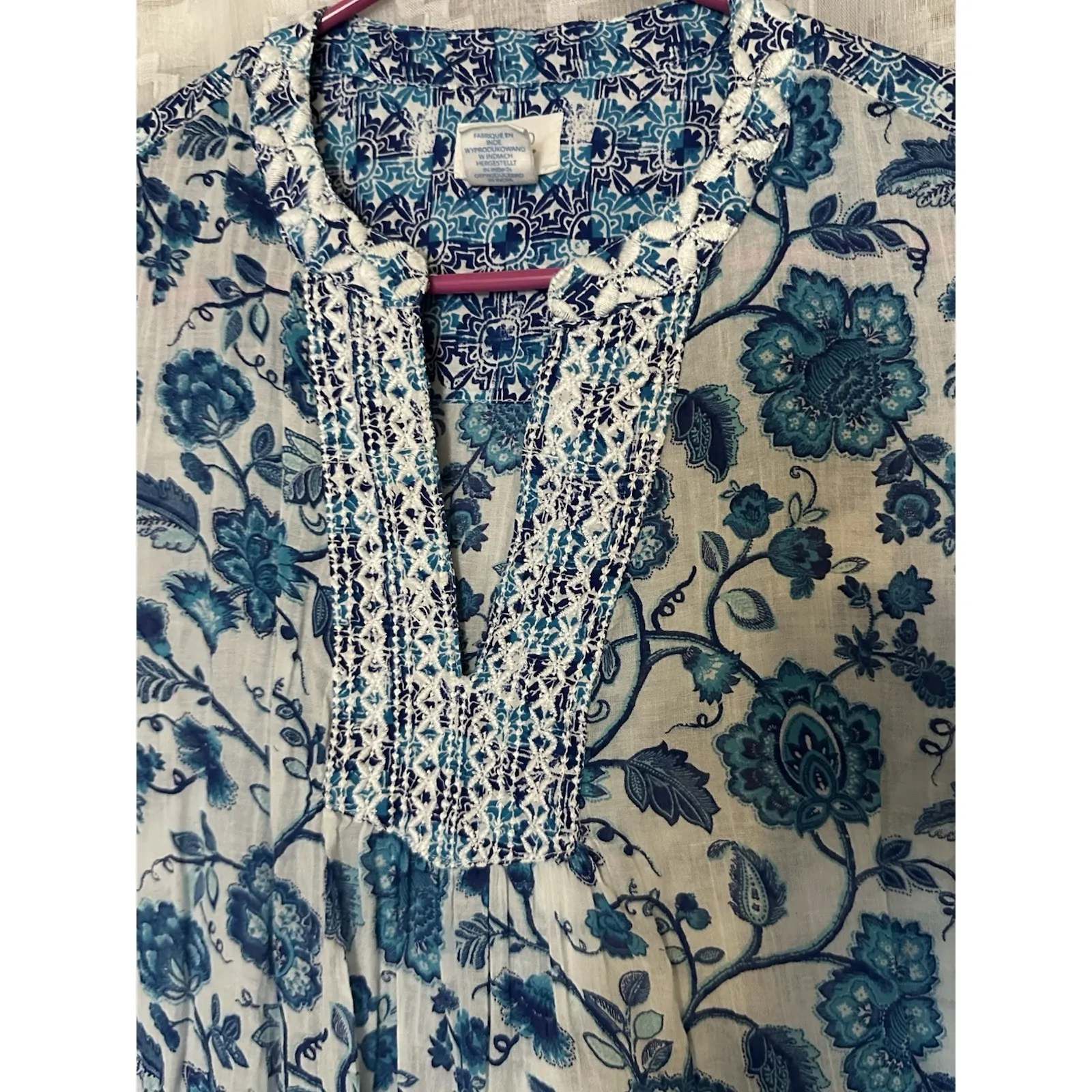 Vtg Sigrid‎ Olsen Womens S Blue Floral Print Blouse with Embroidery - Image 3