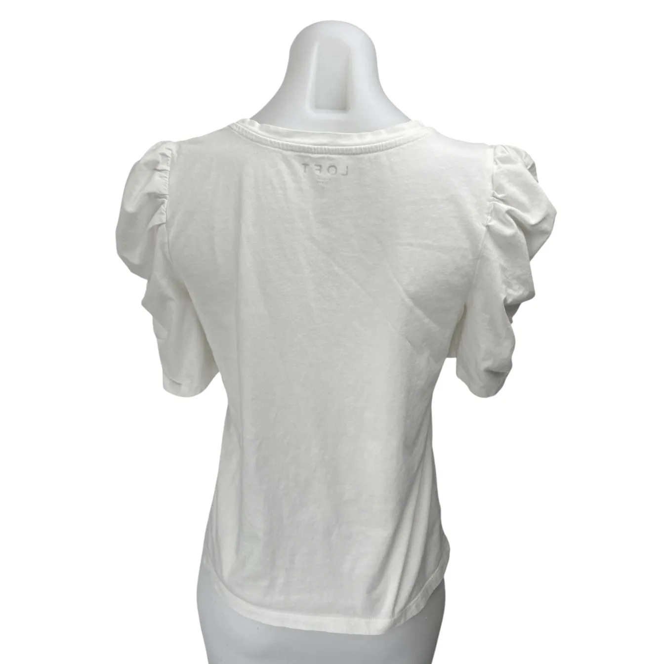 Ann Taylor LOFT Women's White Short Puff Sleeve Casual Tee T shirt Blouse Top S - Image 2