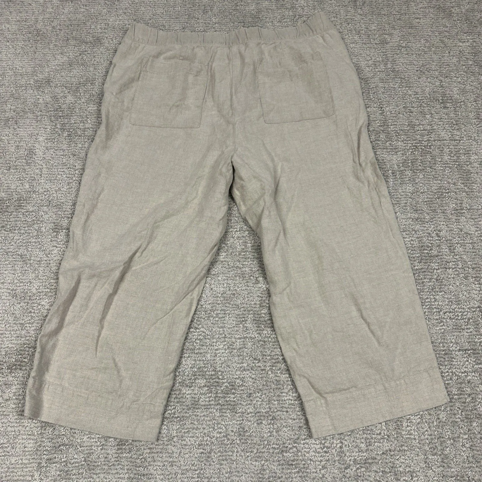 Pure J Jill 100% Linen Pants Womens XL Stretch Waist Pockets Ankle Crop Beige - Image 6