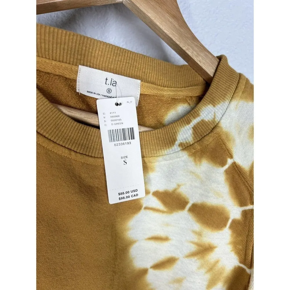 Anthropologie T.La Ruffle Sleeve Sweatshirt Top Small S Tie Dye Marigold Cream - Image 2