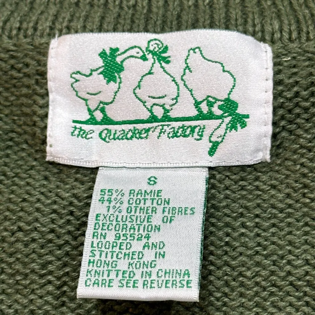 Vintage The Quaker Factory Cardigan Sweater Angles Hearts Knit Grandma Small‎ Green - Image 8