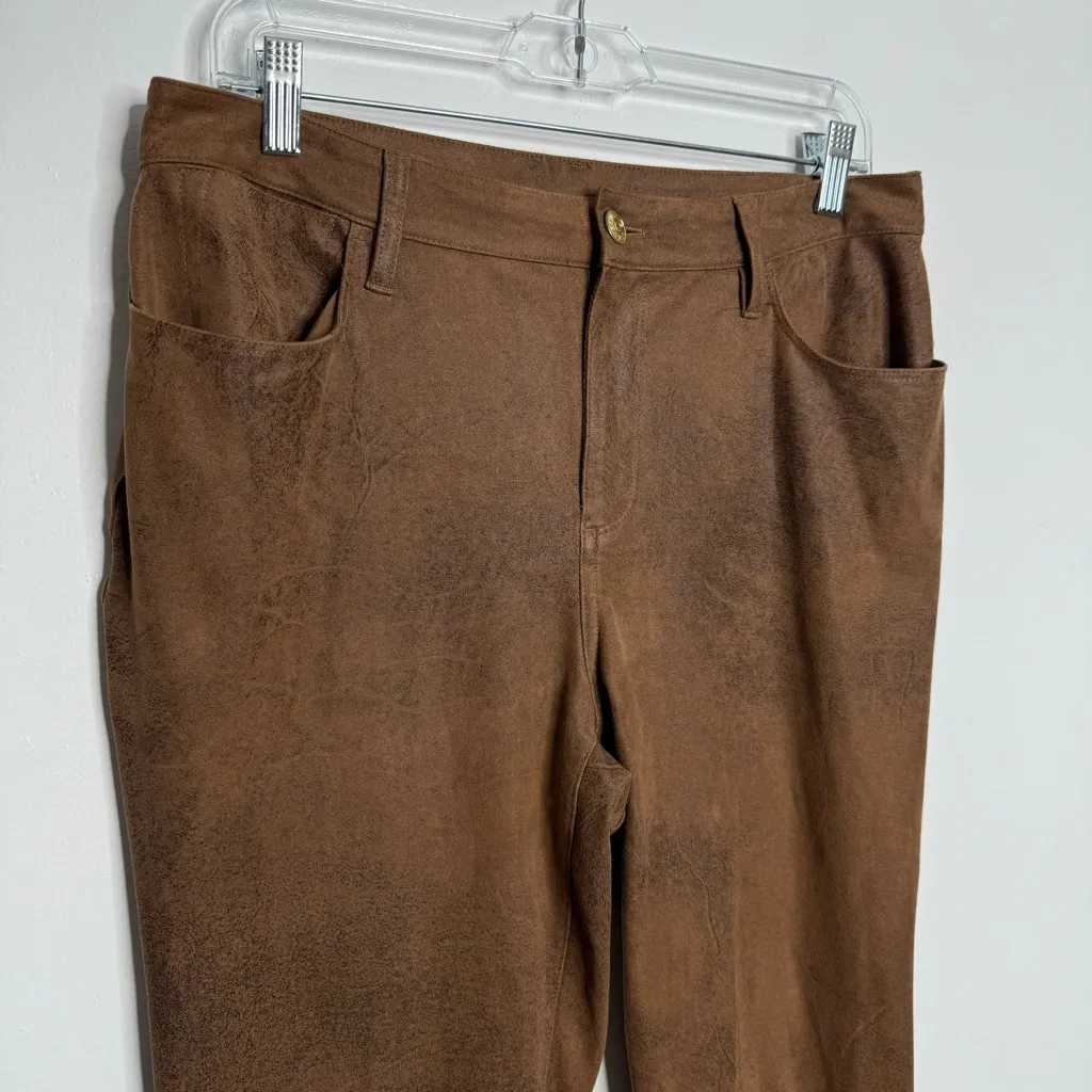 Chico's Faux-Suede Worn Luggage‎ Slim Pants Brown Size 8 Chico's Size 1 - Image 4