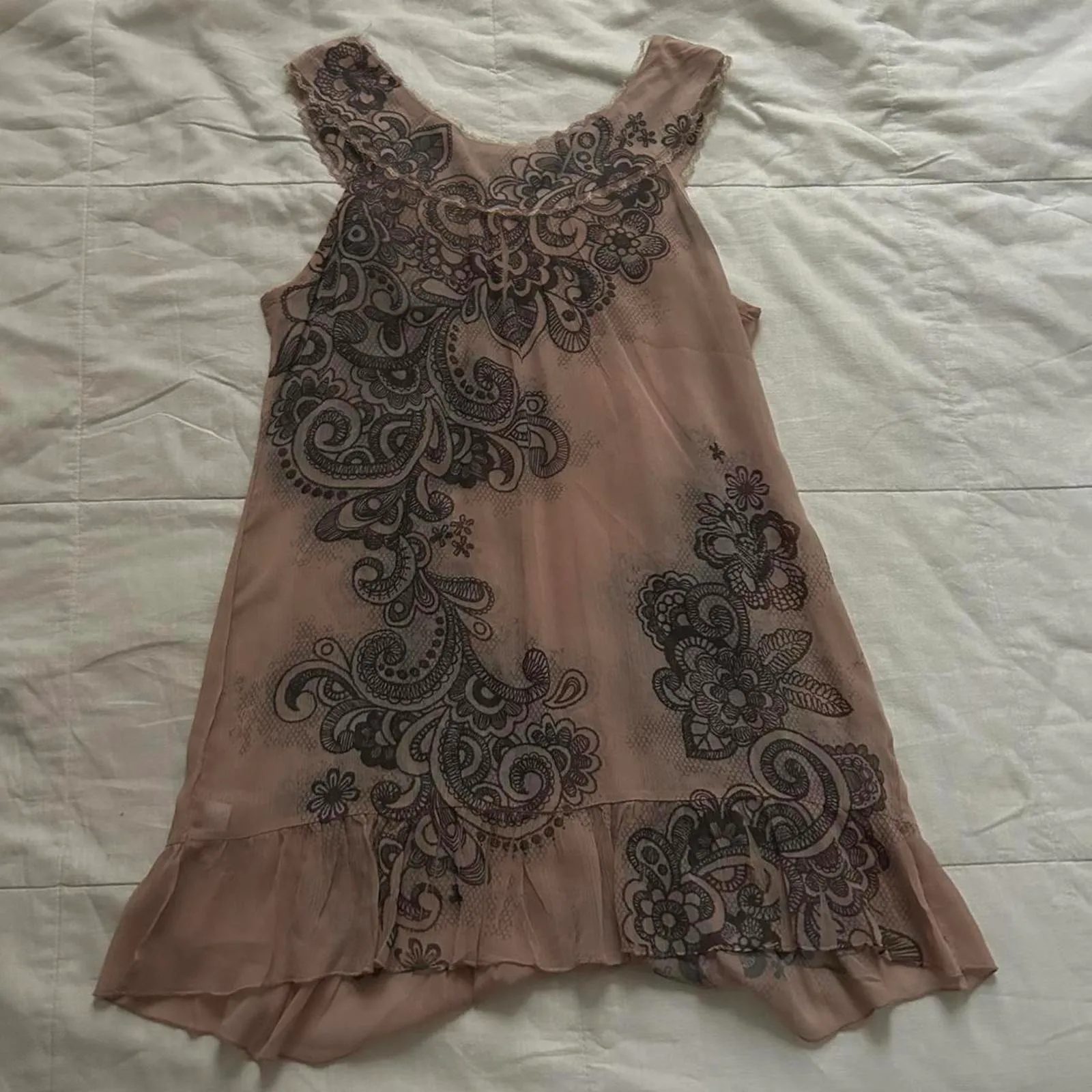Y2K Fang baby Pink black paisley print hotfixed high neck sleeveless top Size XL - Image 5