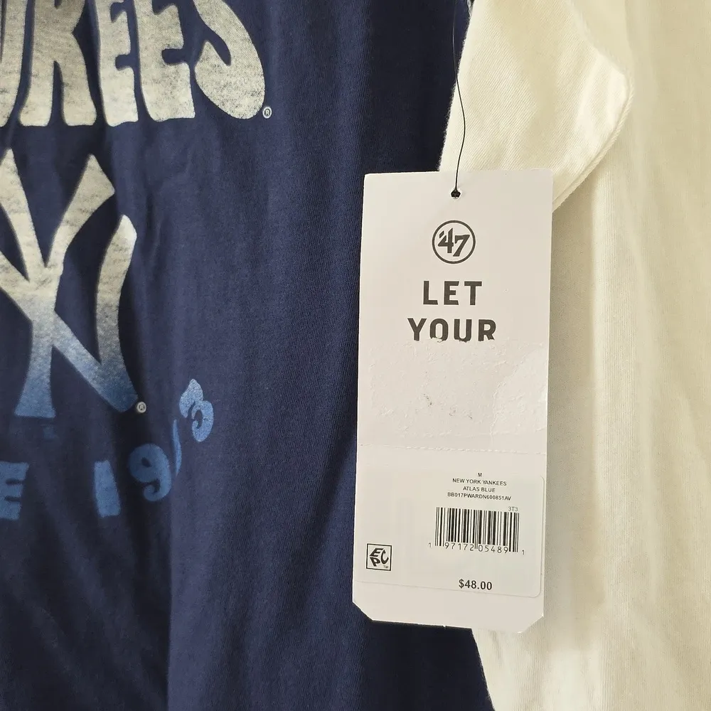 47 New York Yankees Shirt 3/4 Sleeve Baseball Top Blue White Size Medium NWT - Image 2