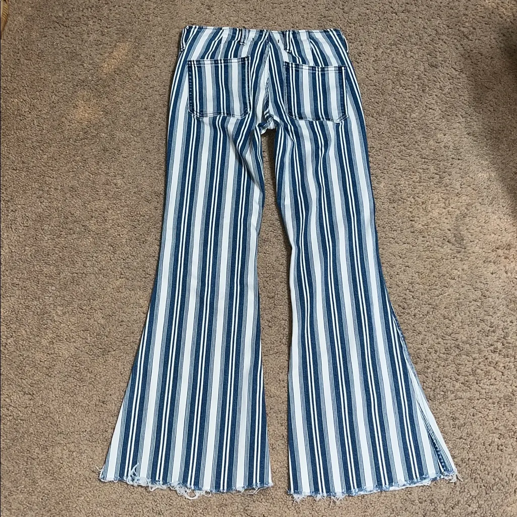 Free People Jolene Railroad Stripe Flare Bell Bottom Low Rise Jean Blue White 25 - Image 5