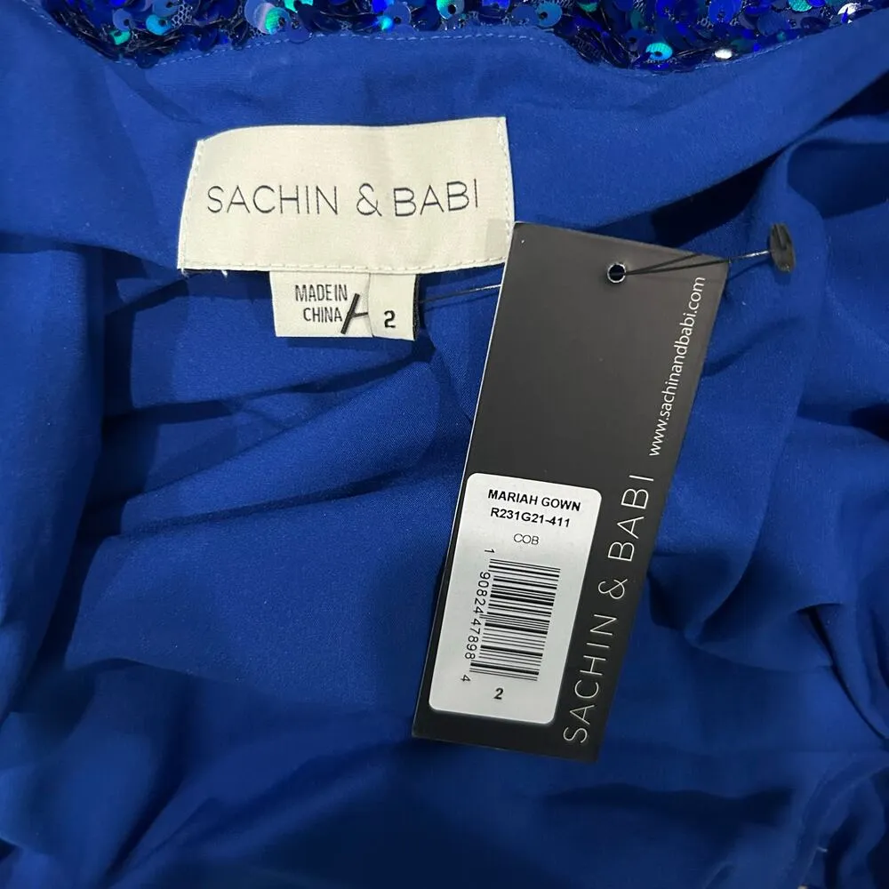 NWT Sachin + Babi Mariah Gown Cobalt Blue Cowl Back Sequin Holiday NYE Size 2 - Image 6