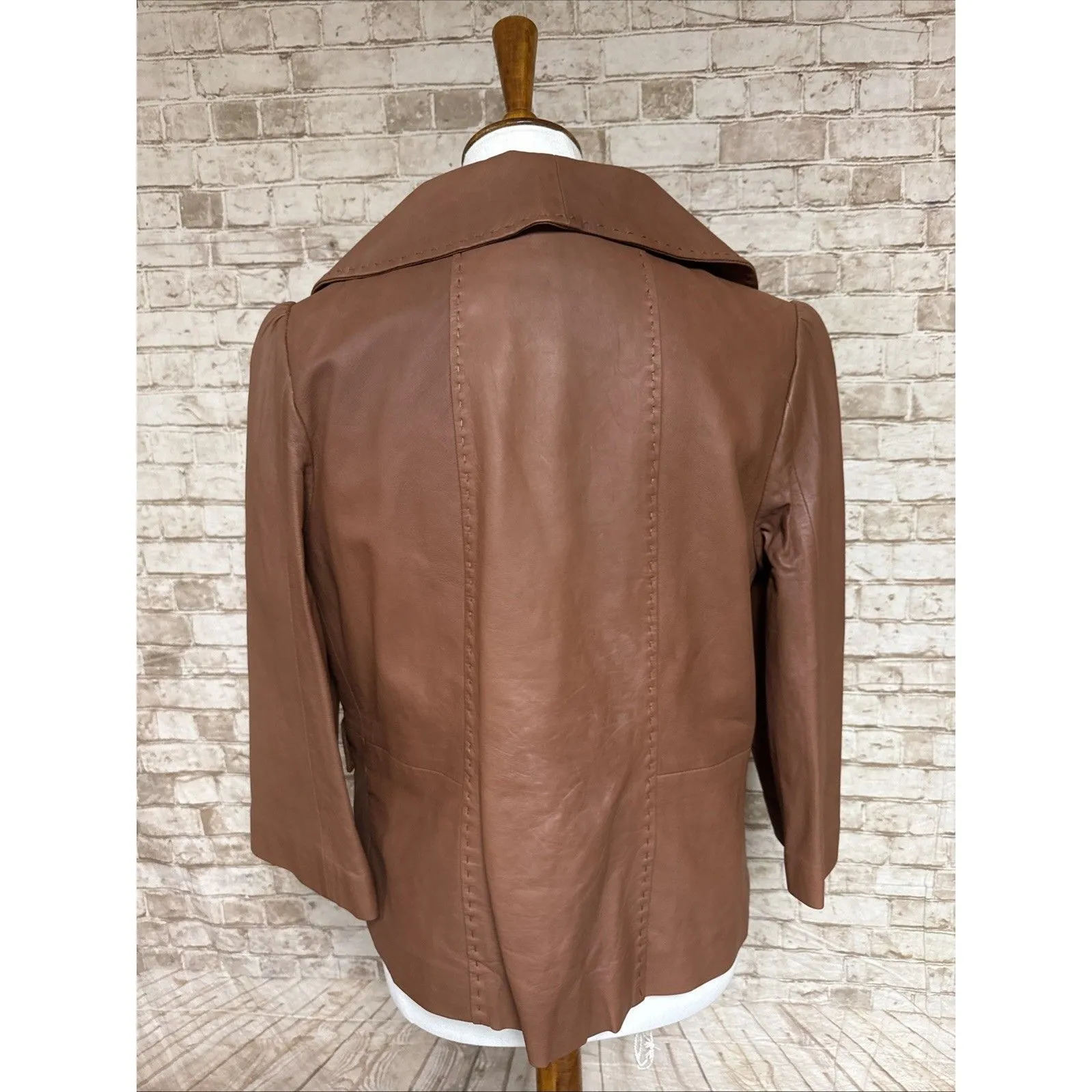 Classiques Entier Women’s L Soft Brown Genuine Lamb Leather Cropped  Jacket - Image 4
