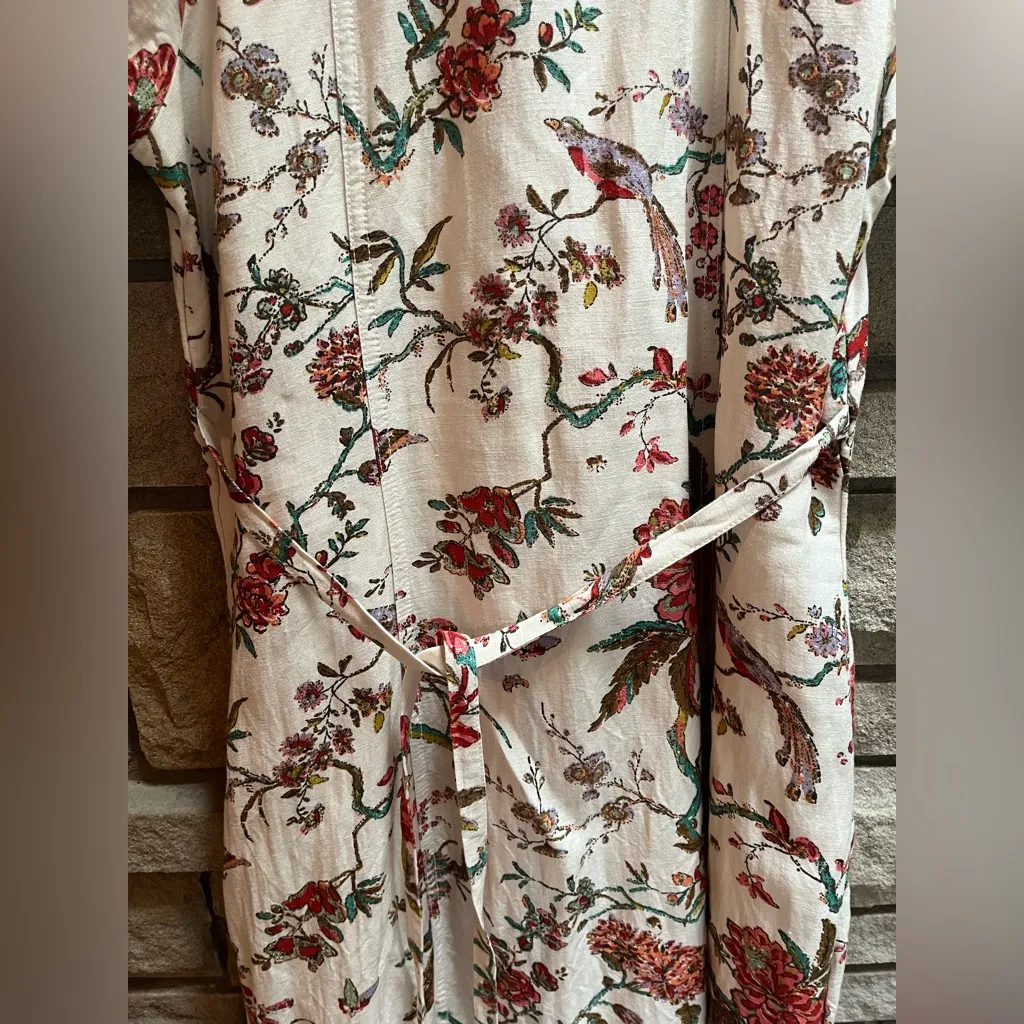 Anthropologie Pilcro Ruffle-Collar Buttondown Dress Cream Floral Boho Size 12 - Image 10